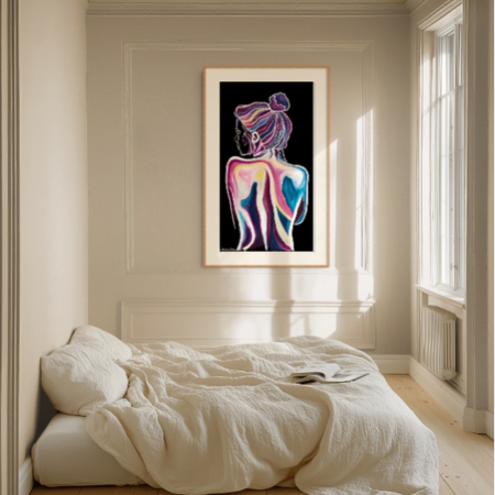 Be unstoppable print by Hilde Alet Malan, shown in a cherry frame with mount in a room (frame not included)