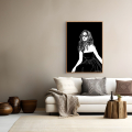 Content art print by Hilde Alet Malan in a cherry wood frame, on a wall