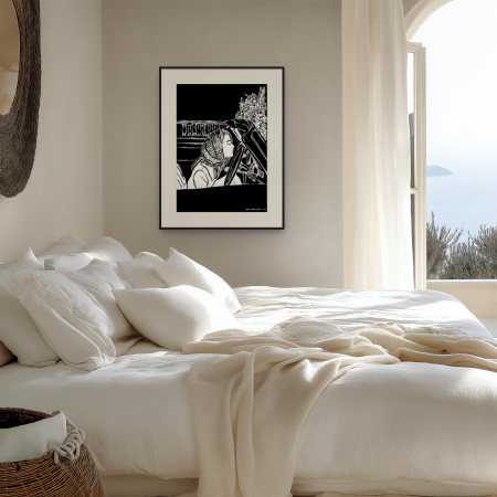Inner compass art print by Hilde Alet Malan in a black frame mount, on a wall