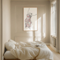 Balanced print by Hilde Alet Malan, shown in a cherry frame in a room (frame not included)