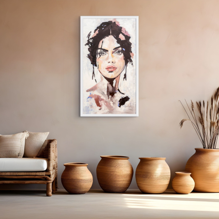 Quiet confidence art print by Hilde Alet Malan in a white frame mount, on a wall