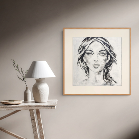 She remembers who she is art print by Hilde Alet Malan in a cherry wood frame mount, on a wall
