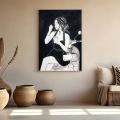 Simple pleasures art print by Hilde Alet Malan in a cherry wood frame, on a wall