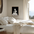 Sophia loren art print by Hilde Alet Malan in a cherry wood frame, on a wall