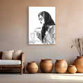 Still art print by Hilde Alet Malan in a cherry wood frame, on a wall