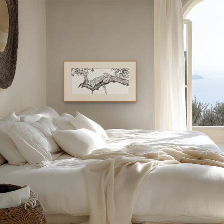 Where peace finds me art print by Hilde Alet Malan in a cherry wood frame mount, on a wall